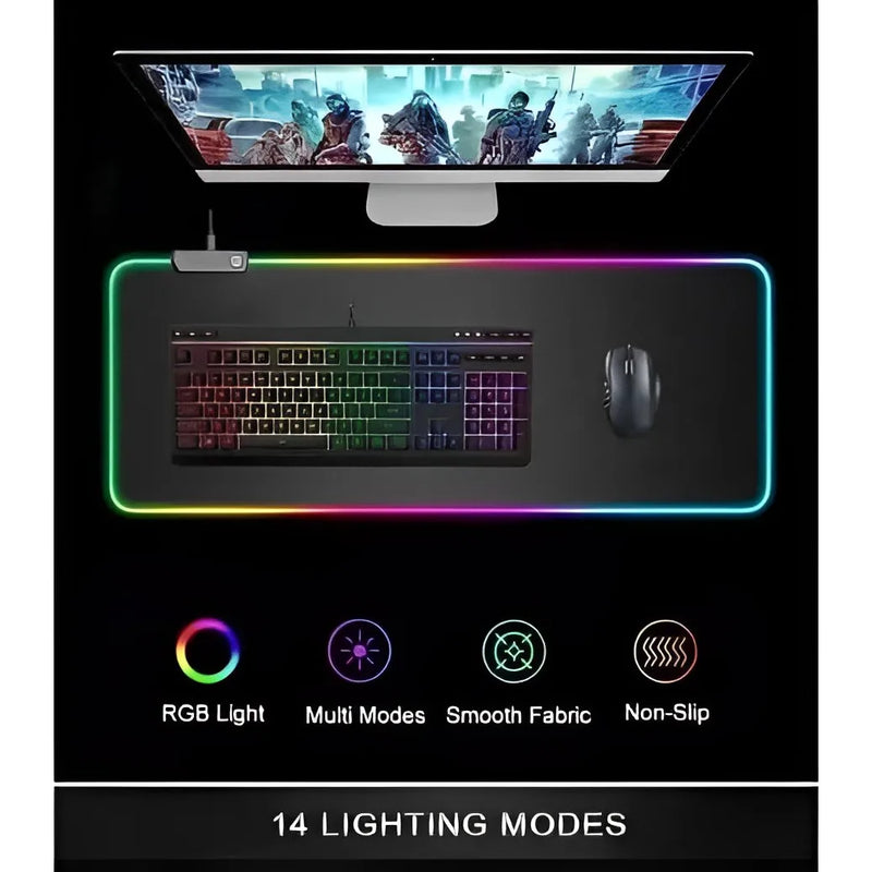 ALFA Mouse Pad Gamer Iluminado Rgb Led 80x30cm Preto